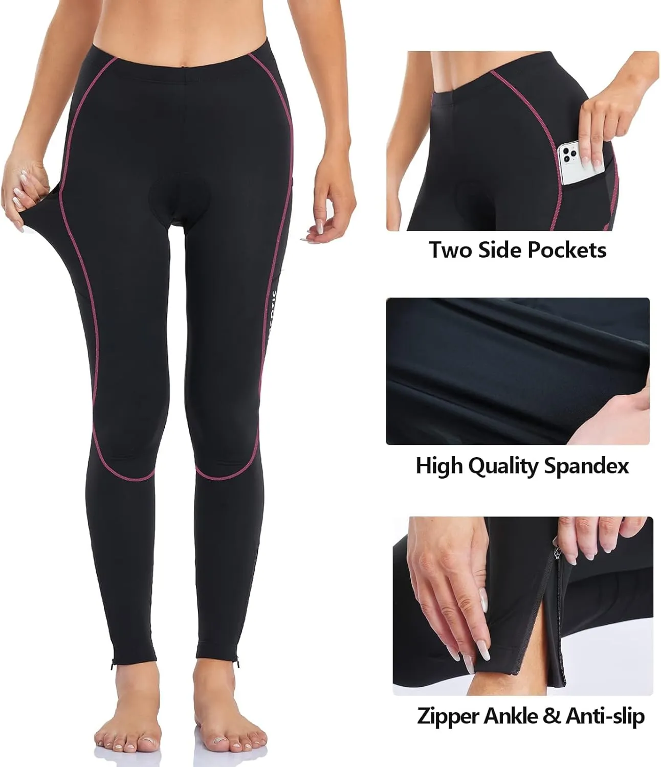 Women's Bike Pants 4D Padded Winter Cycling Pants Thermal Fleece Lined Long Bicycle Tights Compression Leggings with Pockets