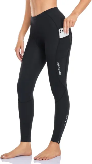 Women's Bike Pants 4D Padded Winter Cycling Pants Thermal Fleece Lined Long Bicycle Tights Compression Leggings with Pockets