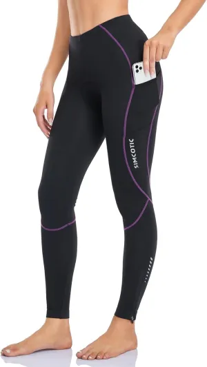 Women's Bike Pants 4D Padded Winter Cycling Pants Thermal Fleece Lined Long Bicycle Tights Compression Leggings with Pockets