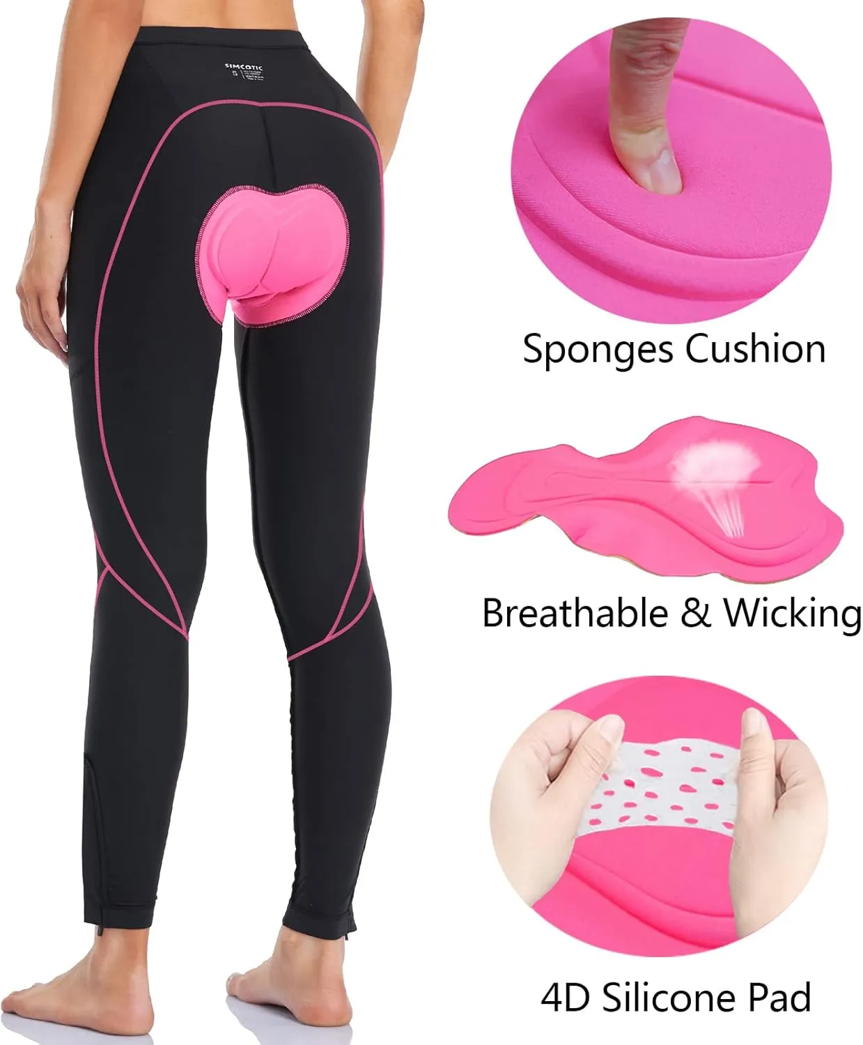 Women's Bike Pants 4D Padded Winter Cycling Pants Thermal Fleece Lined Long Bicycle Tights Compression Leggings with Pockets
