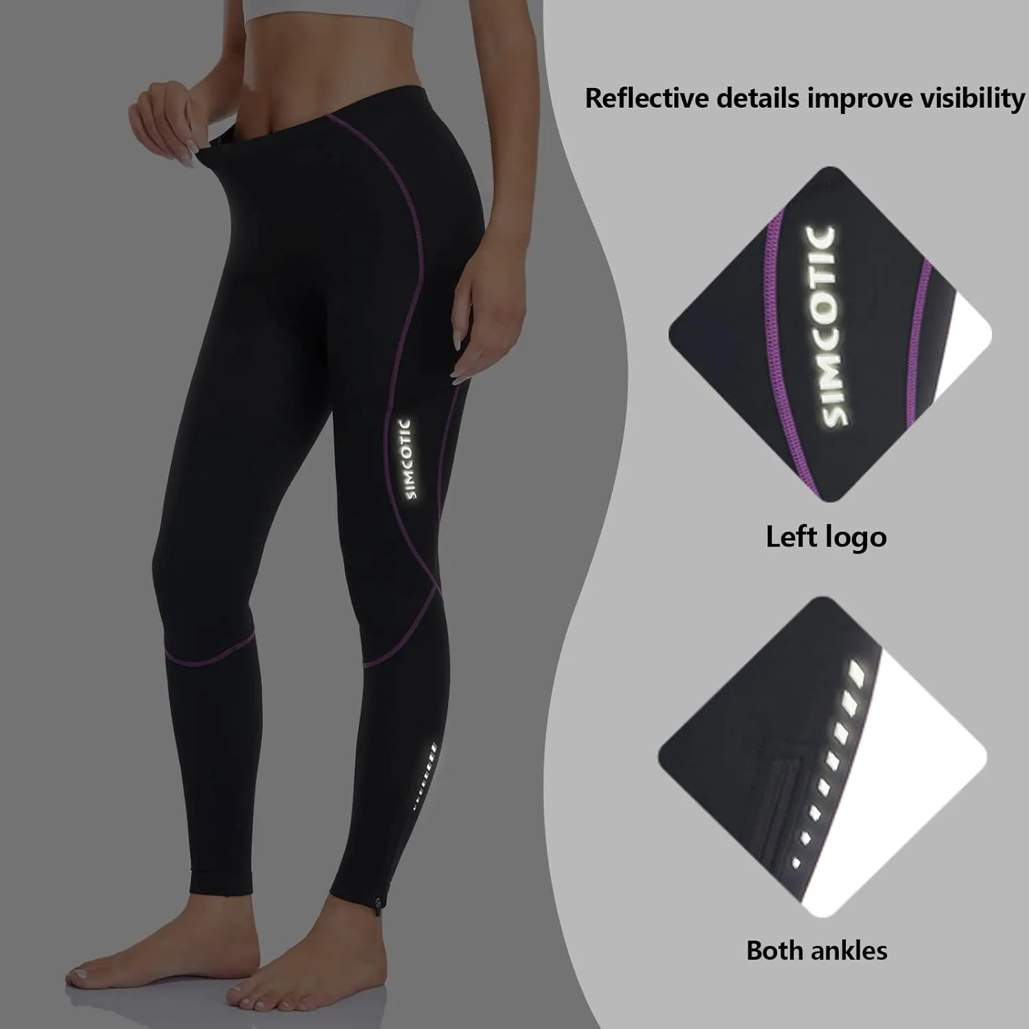 Women's Bike Pants 4D Padded Winter Cycling Pants Thermal Fleece Lined Long Bicycle Tights Compression Leggings with Pockets