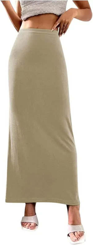 Women's Bodycon Maxi Skirt Sexy Slim Fitted Elastic Highwaisted Half Slip Skirts Casual Going Out Dress