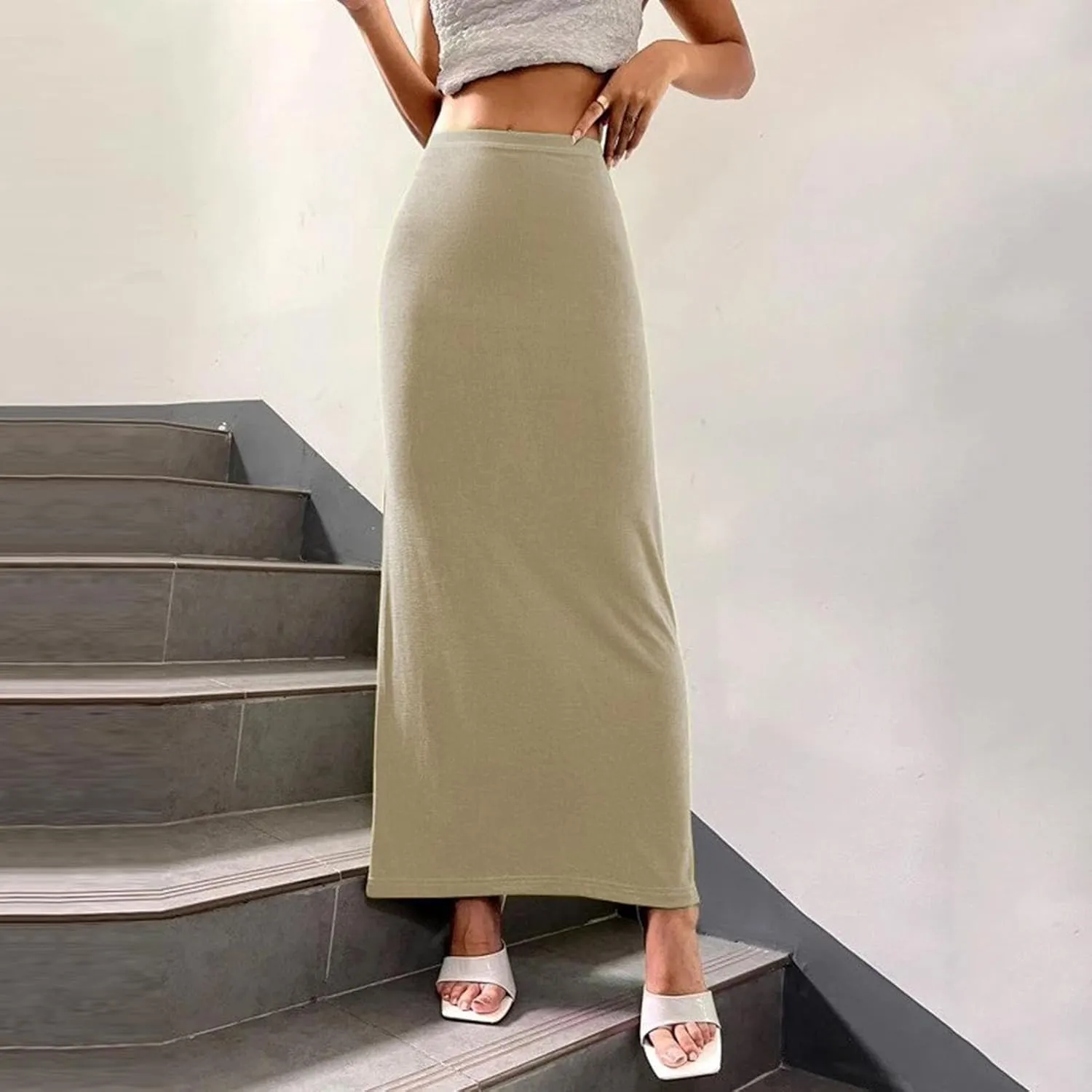 Women's Bodycon Maxi Skirt Sexy Slim Fitted Elastic Highwaisted Half Slip Skirts Casual Going Out Dress