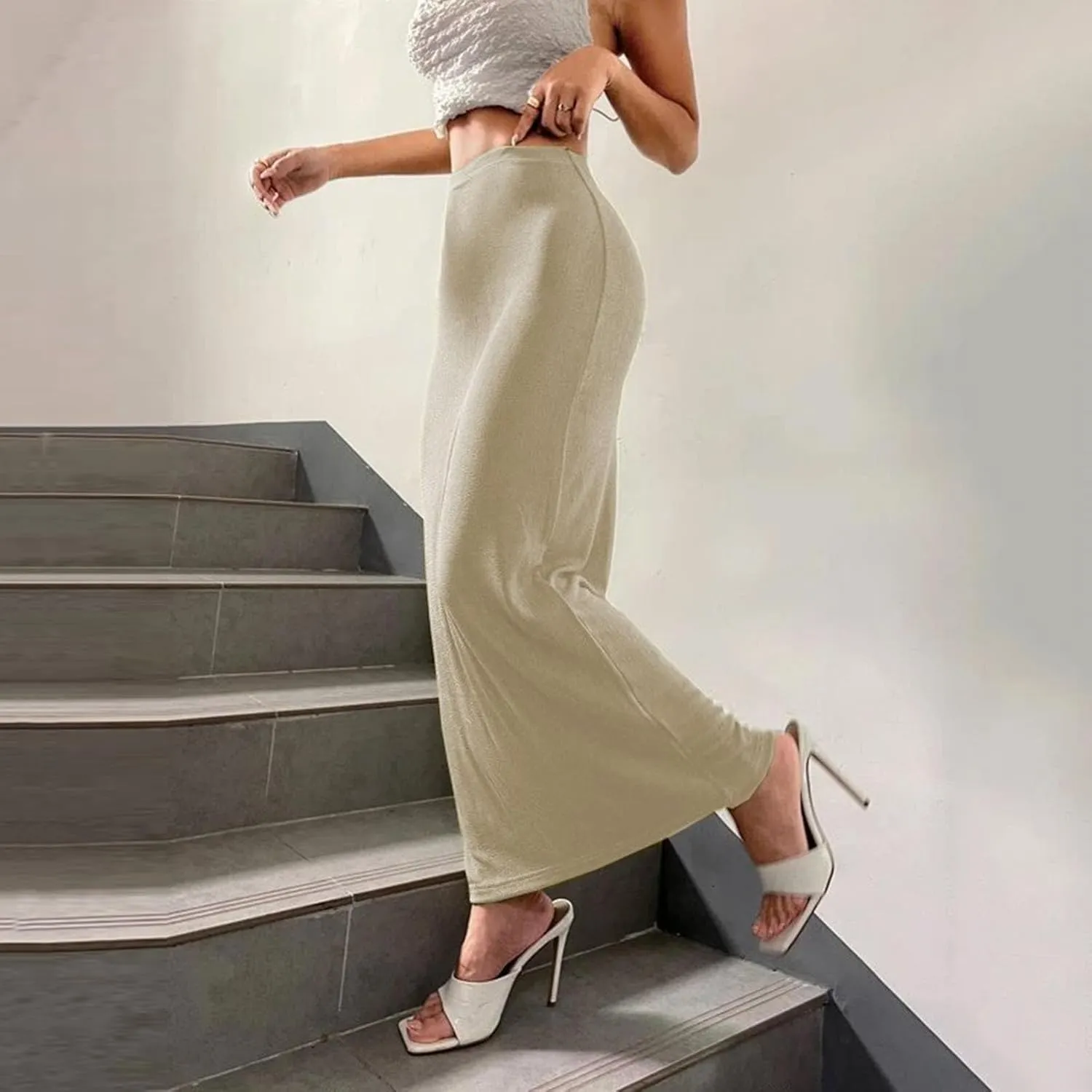 Women's Bodycon Maxi Skirt Sexy Slim Fitted Elastic Highwaisted Half Slip Skirts Casual Going Out Dress