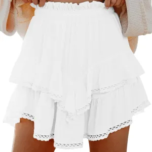 Women's Boho Ruffle Tiered Skorts Casual Fashion High Waist Pleated Skirts Solid Color Sexy Tennis Golf Skater Skort