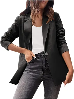 Womens Casual Blazer Jackets Suit Long Sleeve Open Front with Button Fall Outfits Cardigan Jacket for Business Office