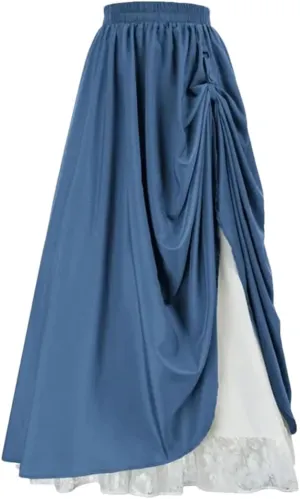 Women's Casual Double Layer Skirt Button Back Double Pleated Long Pleated Skirt