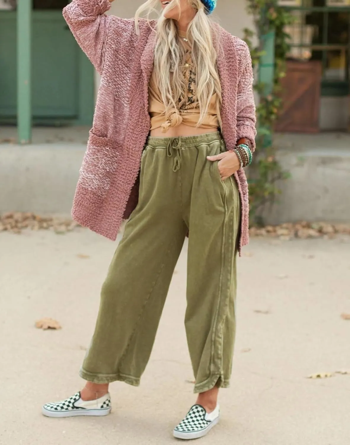 Womens Casual Wide Leg Sweatpants High Waisted Drawstring Palazzo Pants Summer Loose Lounge Pants with Pockets