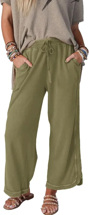 Womens Casual Wide Leg Sweatpants High Waisted Drawstring Palazzo Pants Summer Loose Lounge Pants with Pockets