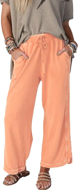 Womens Casual Wide Leg Sweatpants High Waisted Drawstring Palazzo Pants Summer Loose Lounge Pants with Pockets