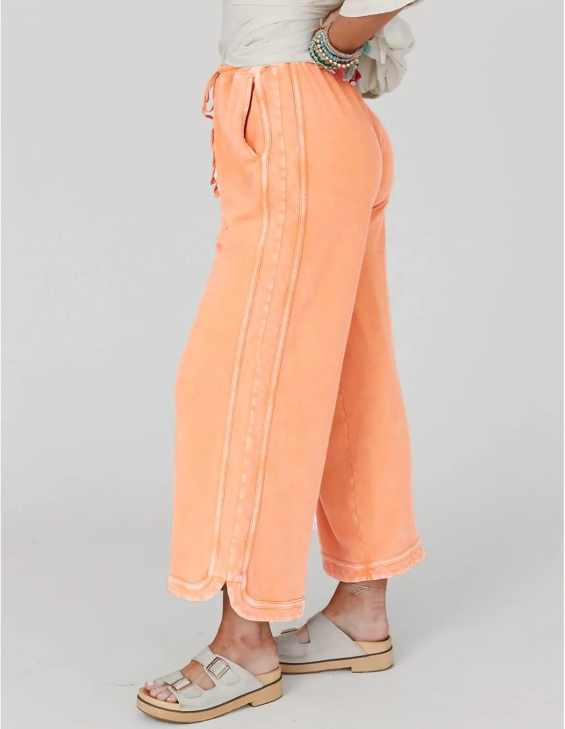 Womens Casual Wide Leg Sweatpants High Waisted Drawstring Palazzo Pants Summer Loose Lounge Pants with Pockets