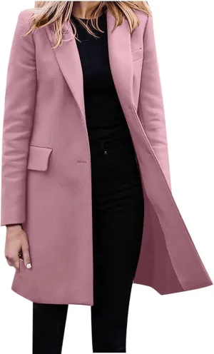 Womens Coat Fashion Winter Overcoat Single Breasted Trench Jackets Outwear Mid Long Trench Coat