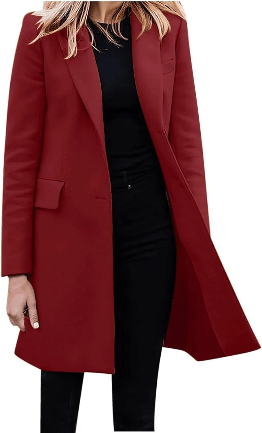 Womens Coat Fashion Winter Overcoat Single Breasted Trench Jackets Outwear Mid Long Trench Coat