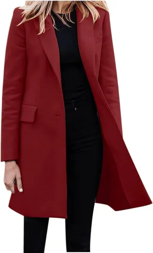 Womens Coat Fashion Winter Overcoat Single Breasted Trench Jackets Outwear Mid Long Trench Coat