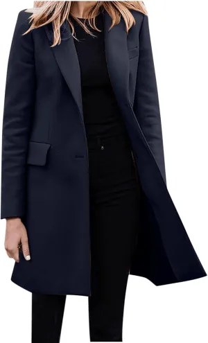 Womens Coat Fashion Winter Overcoat Single Breasted Trench Jackets Outwear Mid Long Trench Coat