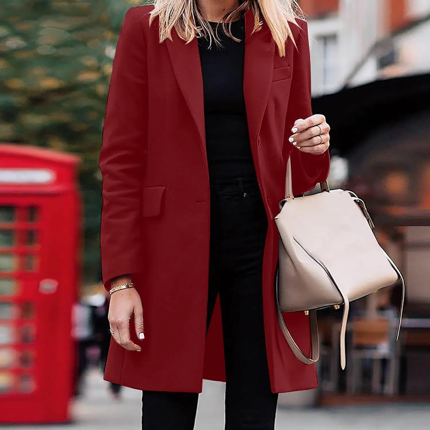 Womens Coat Fashion Winter Overcoat Single Breasted Trench Jackets Outwear Mid Long Trench Coat