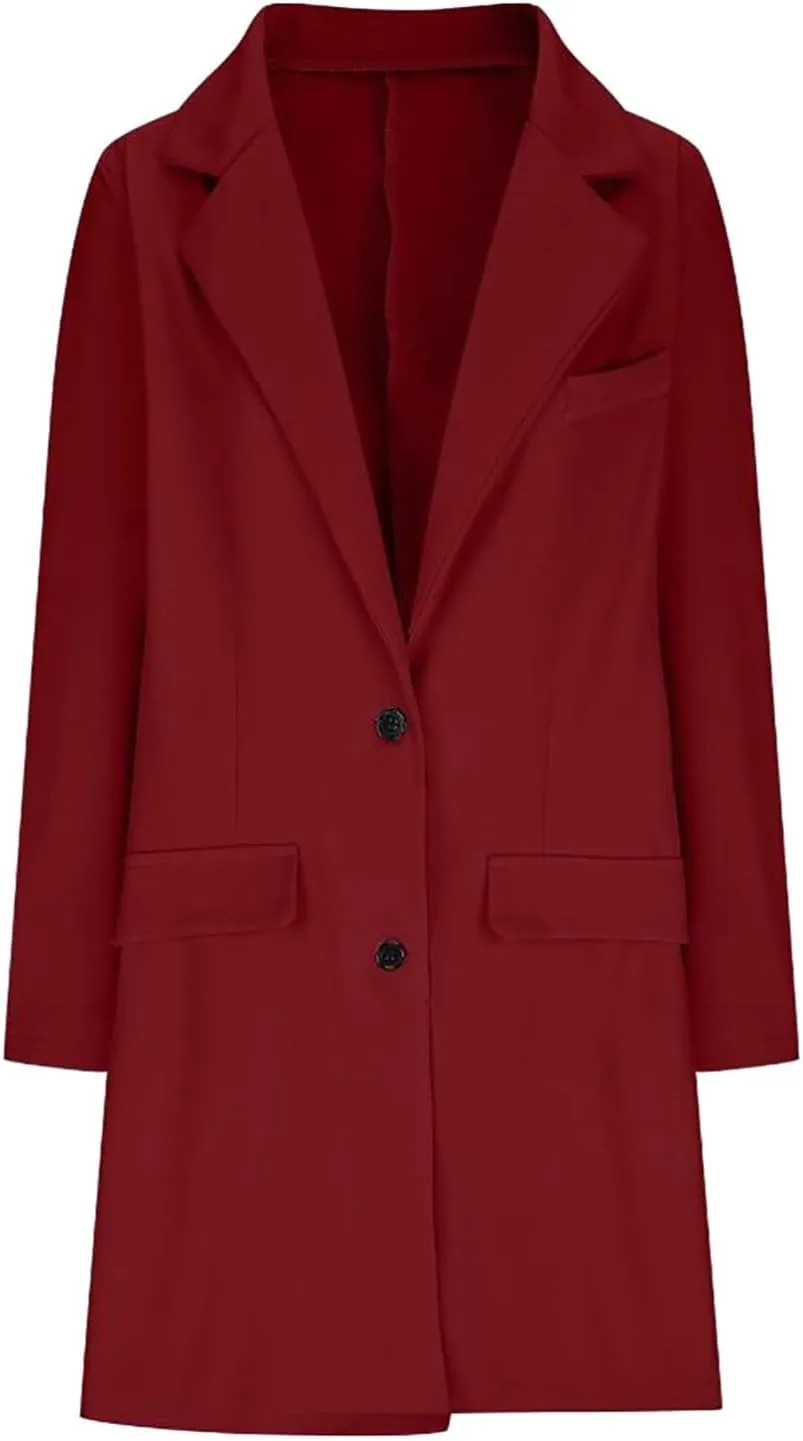 Womens Coat Fashion Winter Overcoat Single Breasted Trench Jackets Outwear Mid Long Trench Coat