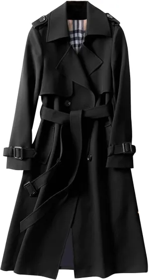 Womens Double Breasted Long Trench Coat Elegant Windbreaker Wild Winter Women'S Coat Double-Breasted Long Pedcoat