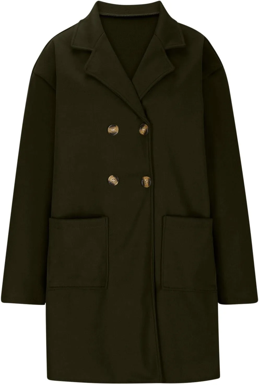 Women's Double Breasted Trench Coats Notch Lapel Midi Long Wool Pea Coat Warm Winter Jackets Overcoat with Pockets