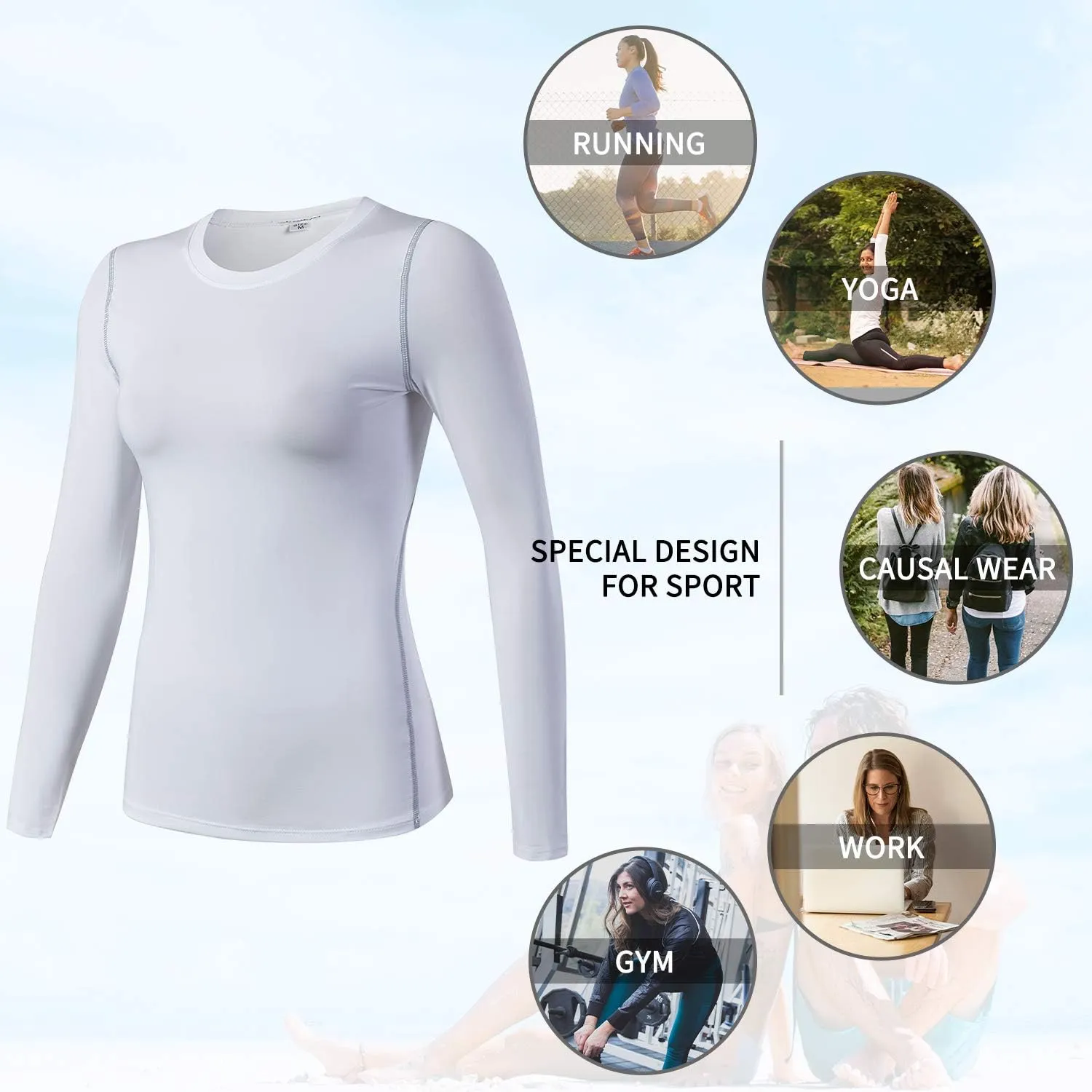 Women's Dry Fit Athletic Compression Shirt Long Sleeve Workout Base Layer T Shirt Tops Sports Gear