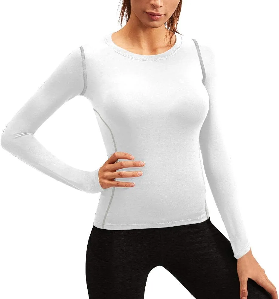 Women's Dry Fit Athletic Compression Shirt Long Sleeve Workout Base Layer T Shirt Tops Sports Gear