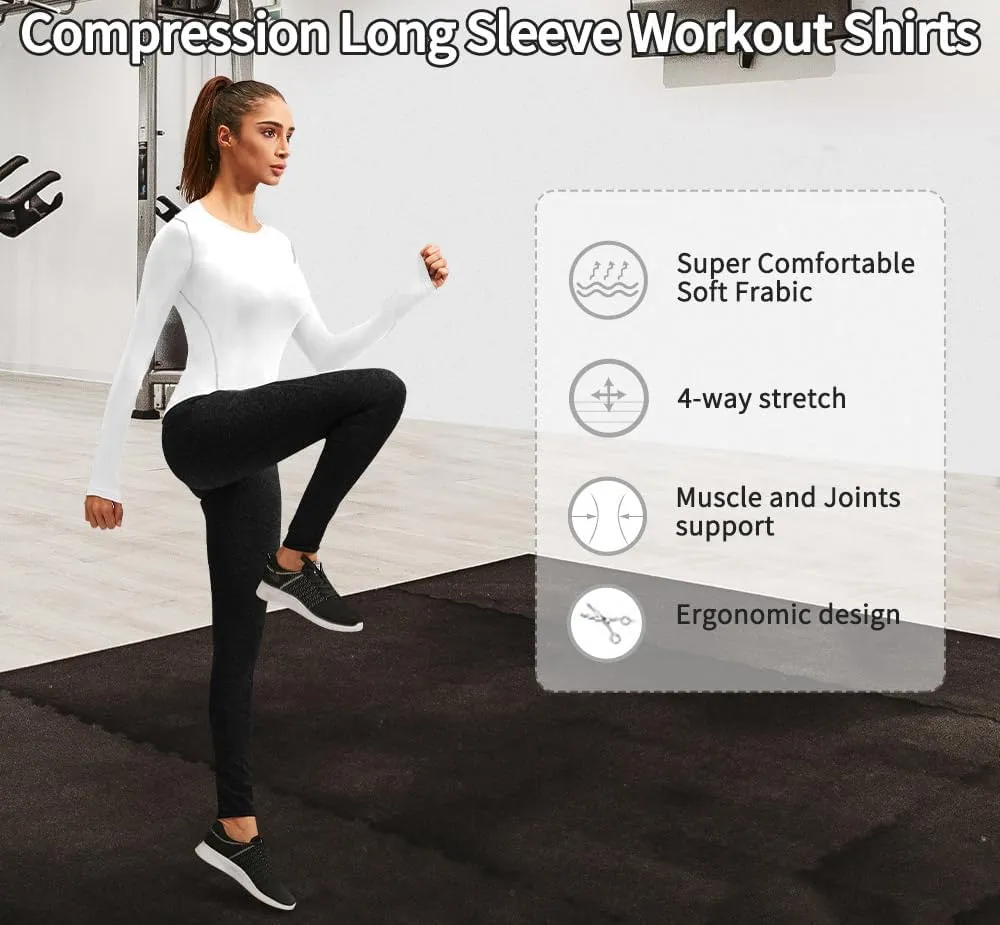 Women's Dry Fit Athletic Compression Shirt Long Sleeve Workout Base Layer T Shirt Tops Sports Gear