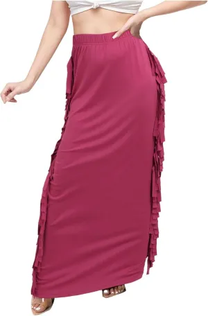 Women's Elastic Waist Slim Bodycon Fringed Side Tassels Long Maxi Pencil Maxi Skirts 2024