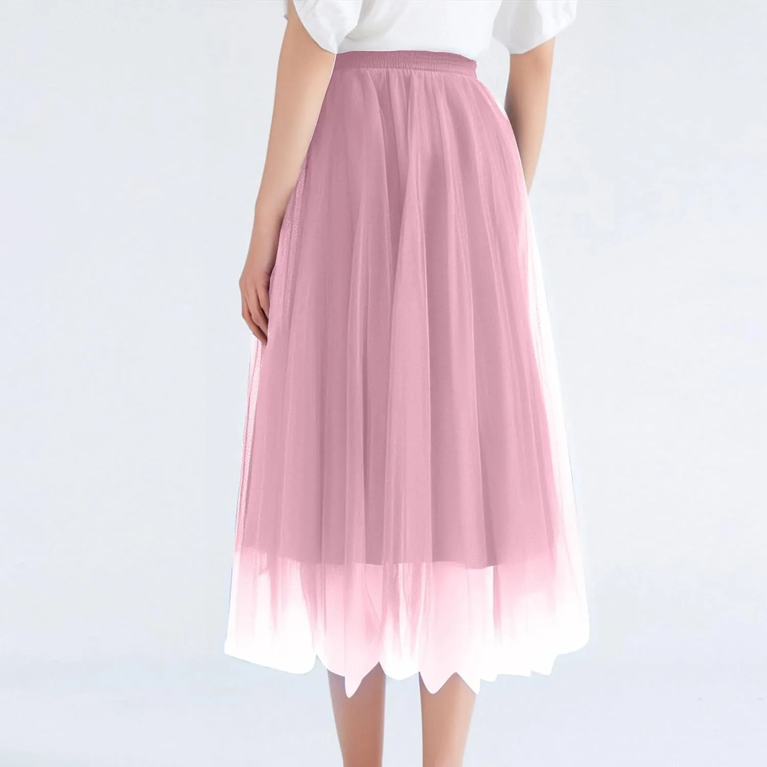 Women's Elegant Elastic Ruffle Petticoat Lightweight Underskirts for Cosplay Party Midi Skirt Tulle A-Line Tutu Skirt