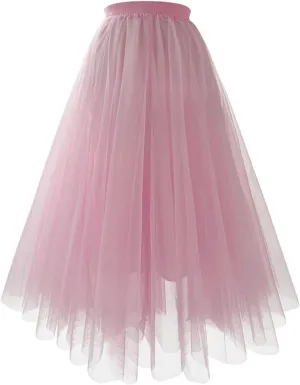 Women's Elegant Elastic Ruffle Petticoat Lightweight Underskirts for Cosplay Party Midi Skirt Tulle A-Line Tutu Skirt