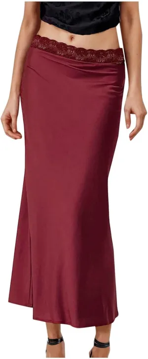 Womens Elegant Satin Skirt Spring Summer Fall Silk Skirt High Waist Cocktail Party Wedding Mermaid Satin Maxi Skirts