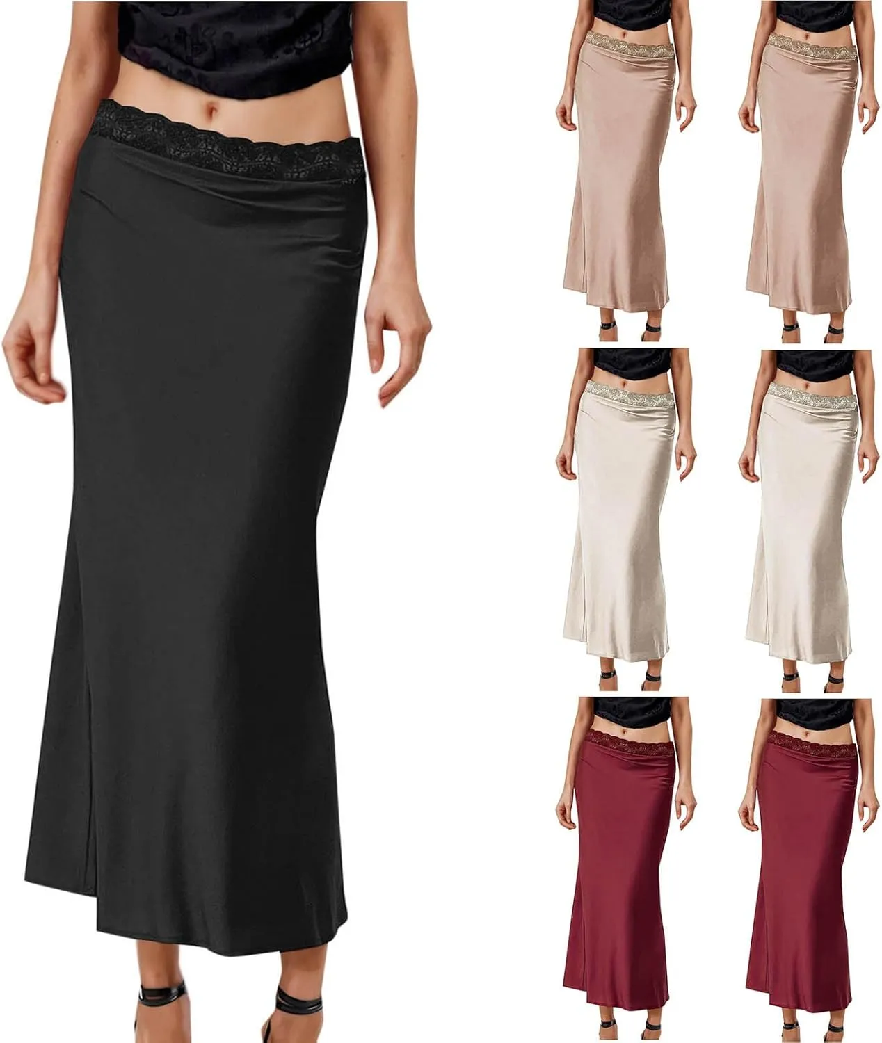 Womens Elegant Satin Skirt Spring Summer Fall Silk Skirt High Waist Cocktail Party Wedding Mermaid Satin Maxi Skirts
