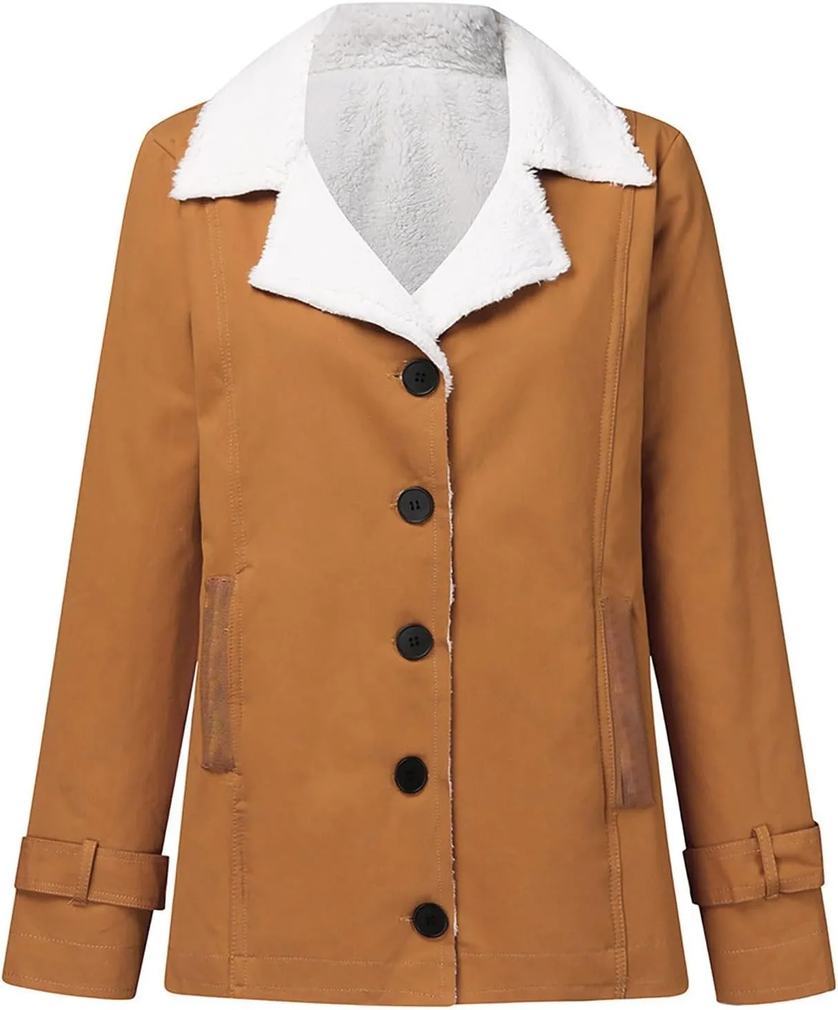 Womens Fleece Winter Jackets Plush Lapel Button Slim Fuzzy Jackets Plus Size Warm Furry Blazer Faux Fur Sherpa Coat