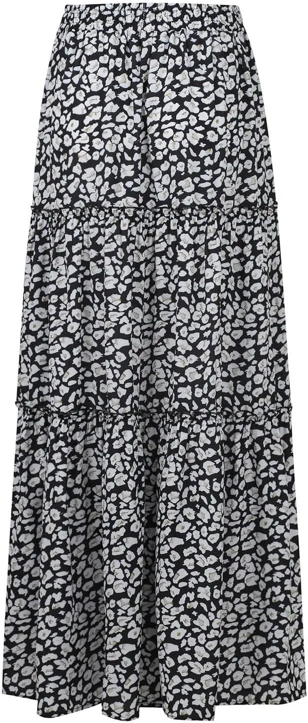 Women's Floral Print Midi Skirts 2025 Summer Aline Elastic High Waist Pleated Flowy Long Skirt Pockets Cute Skirts