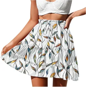 Womens Flowy High Waist Pleated Mini Skirts Casual Boho Floral Ruffle Tiered Skorts Cute Summer Fashion Shorts