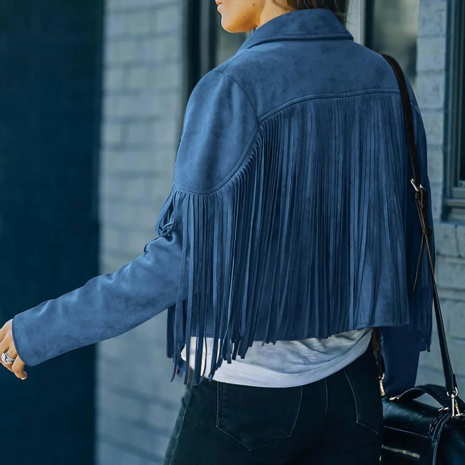 Women's Fringe Jacket Faux Suede Leather Jackets 2024 Fashion Tassel Motorcycle Cropped Coats Fall Outfits