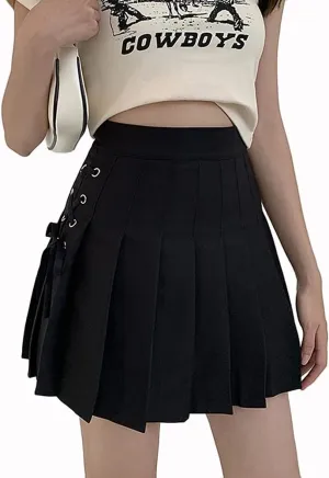 Women's Girls Plaid Pleated Skirt High Waisted Japanese School Uniform A-line Pleated JK Skirt Skater Tennis