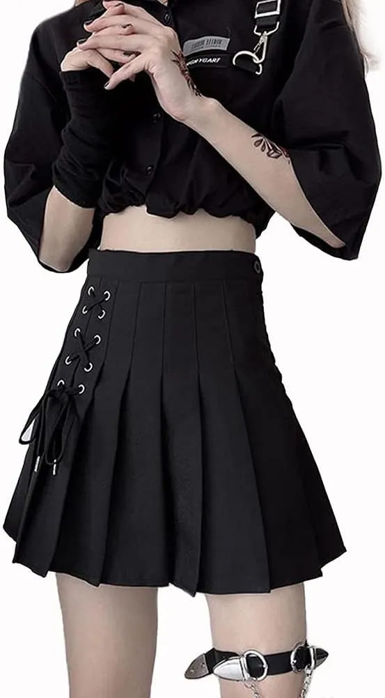 Women's Girls Plaid Pleated Skirt High Waisted Japanese School Uniform A-line Pleated JK Skirt Skater Tennis