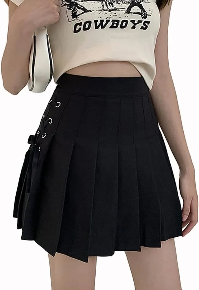 Women's Girls Plaid Pleated Skirt High Waisted Japanese School Uniform A-line Pleated JK Skirt Skater Tennis