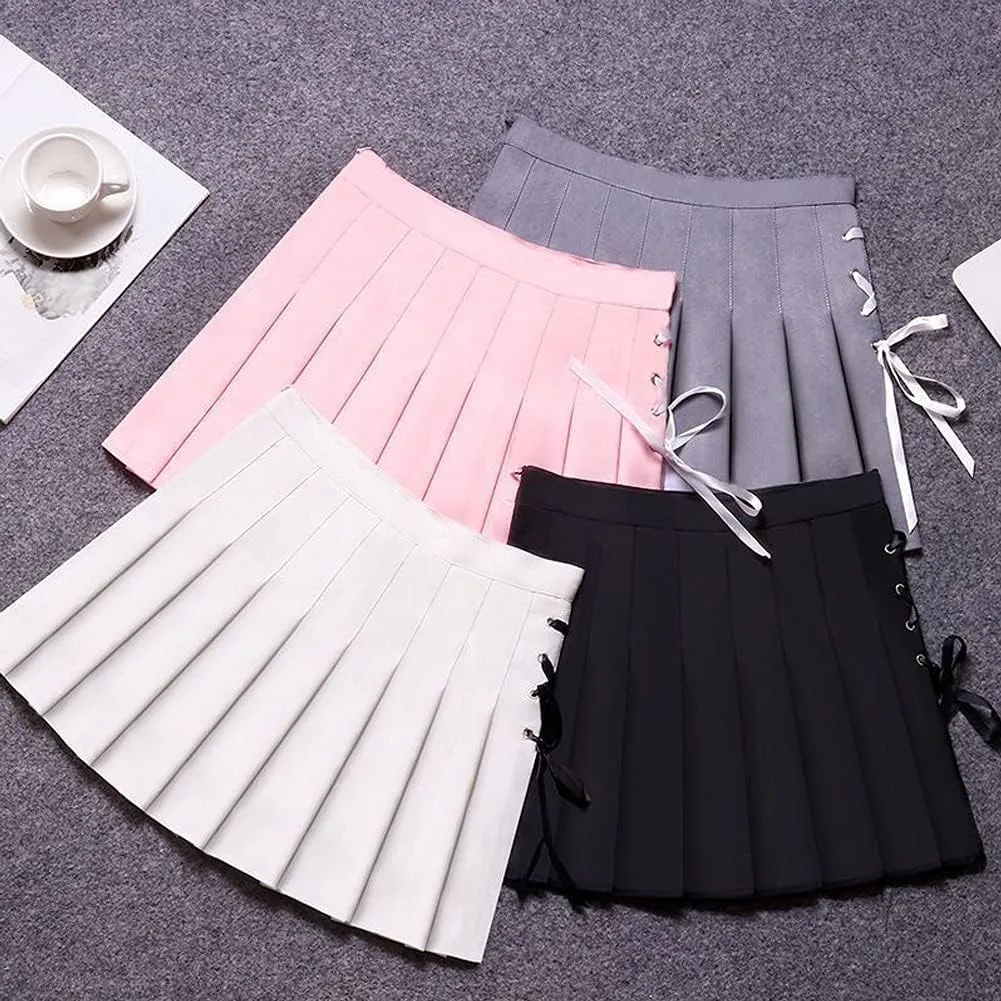Women's Girls Plaid Pleated Skirt High Waisted Japanese School Uniform A-line Pleated JK Skirt Skater Tennis