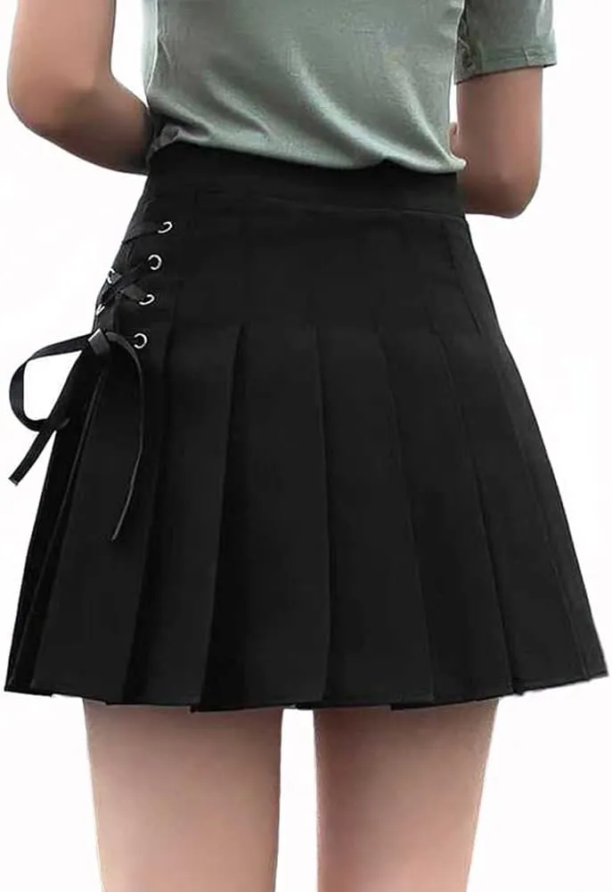 Women's Girls Plaid Pleated Skirt High Waisted Japanese School Uniform A-line Pleated JK Skirt Skater Tennis