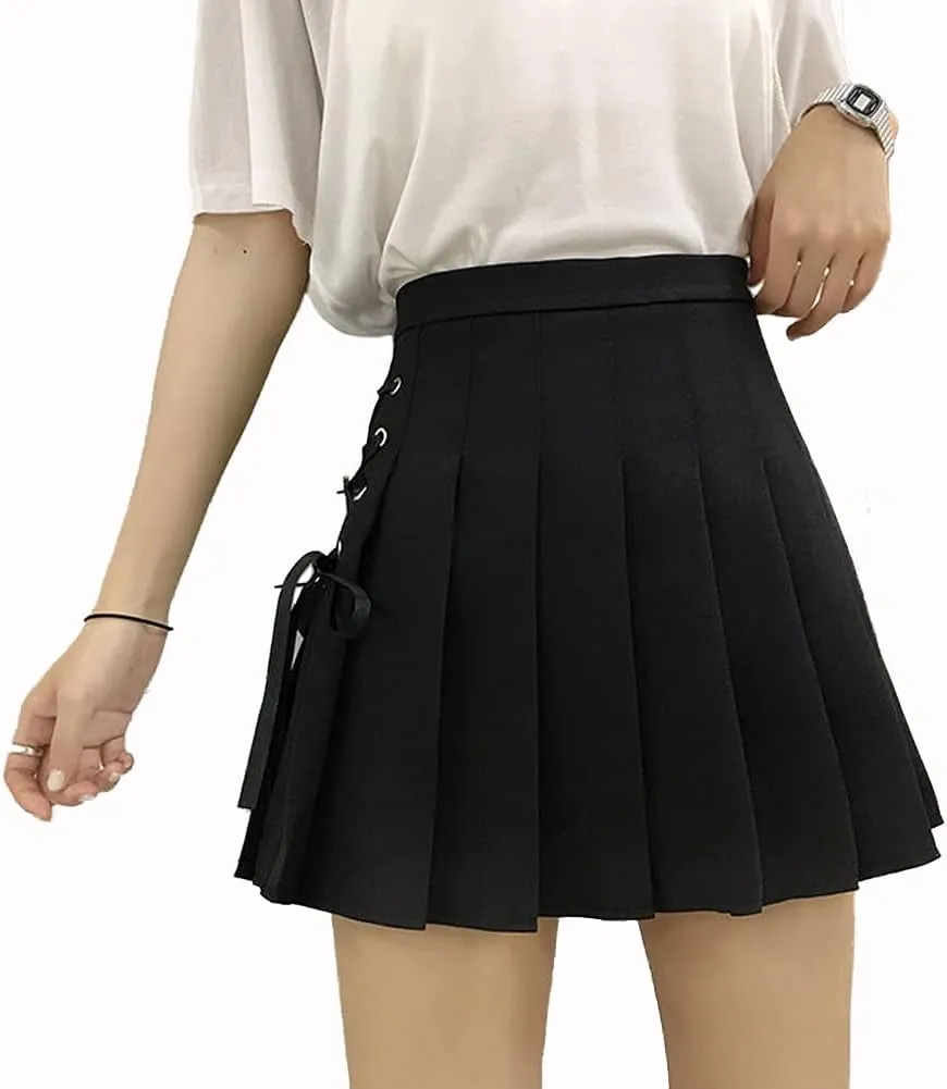 Women's Girls Plaid Pleated Skirt High Waisted Japanese School Uniform A-line Pleated JK Skirt Skater Tennis