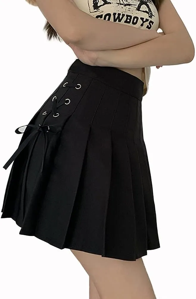 Women's Girls Plaid Pleated Skirt High Waisted Japanese School Uniform A-line Pleated JK Skirt Skater Tennis