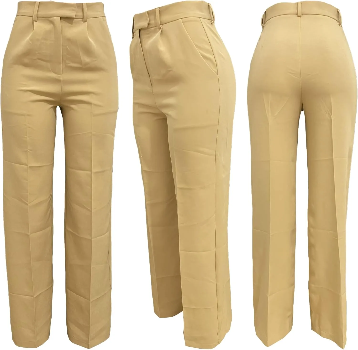 Women's High Waisted Dress Pants Stretchy Business Casual Pants Straight Leg Work Trousers with Pockets