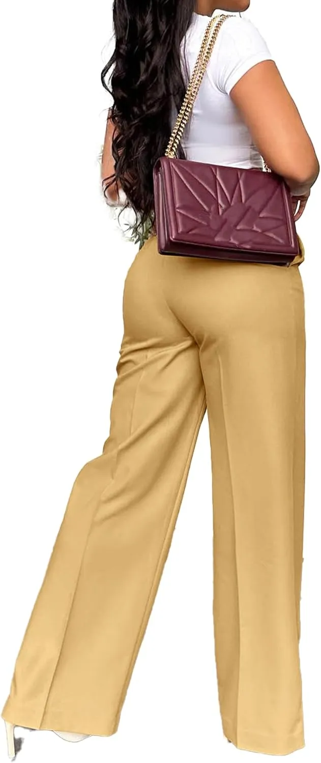 Women's High Waisted Dress Pants Stretchy Business Casual Pants Straight Leg Work Trousers with Pockets
