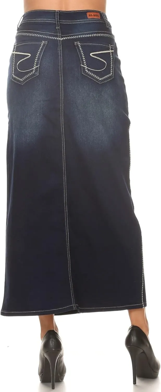 Womens Juniors/Plus Size High Waist Long/Knee Length Midi Pencil Denim Skirt