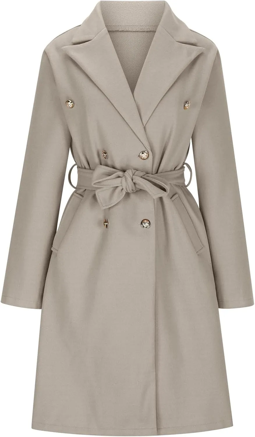 Womens Long Coat Double Breasted Trench Coat Classic Notch Lapel Slim Overcoat Business Casual Fall Winter Clothes