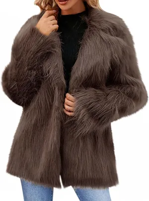 Women's Long Lapel Faux Fur Jacket Plush Shaggy Coat Elegant Warm Outerwear Cardigan Fall Winter Thicken Party Coats