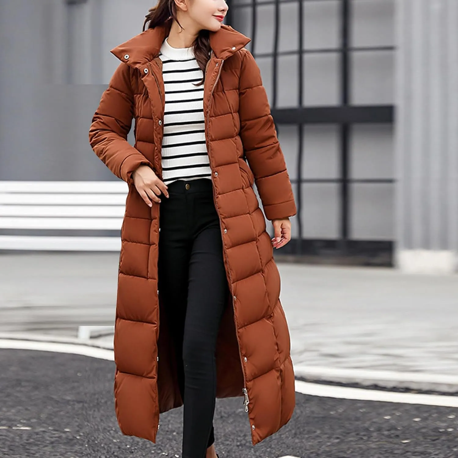 Womens Long Puffer Jacket Over Knee Removable Hooded Maxi Length Quilted Padded Winter Down Coat Parka Jackets