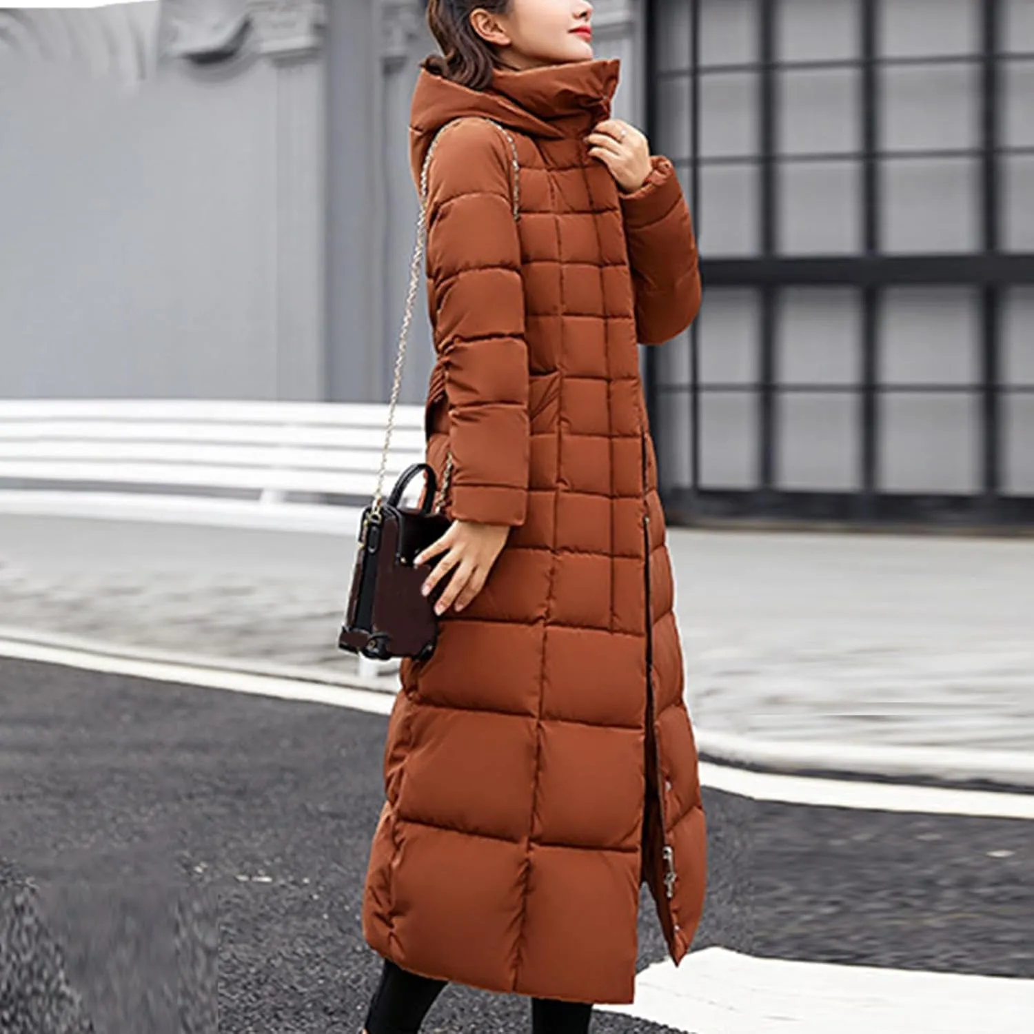 Womens Long Puffer Jacket Over Knee Removable Hooded Maxi Length Quilted Padded Winter Down Coat Parka Jackets