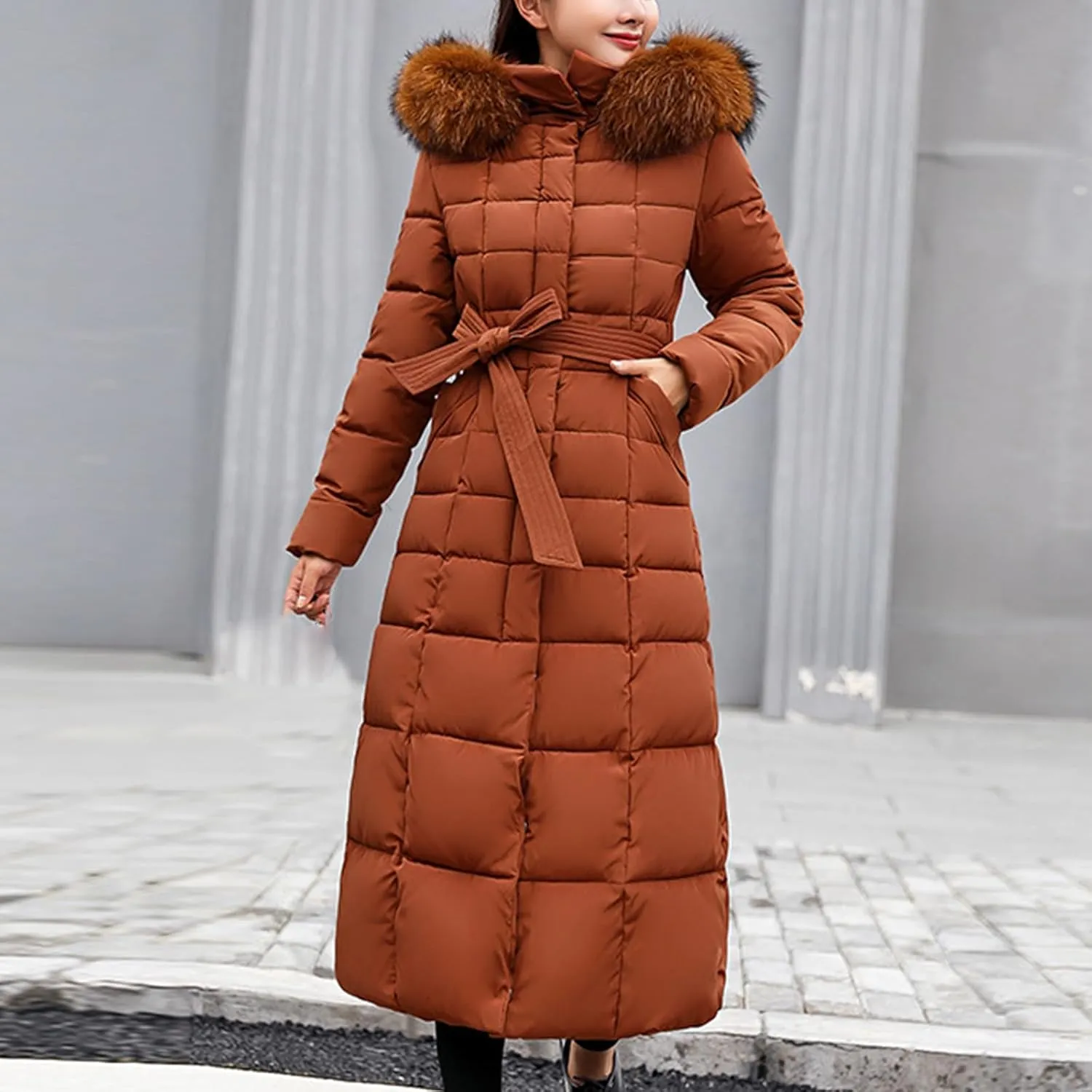 Womens Long Puffer Jacket Over Knee Removable Hooded Maxi Length Quilted Padded Winter Down Coat Parka Jackets